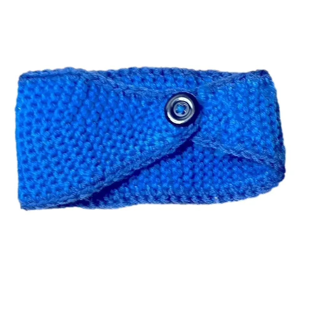 blue knit floral winter headband